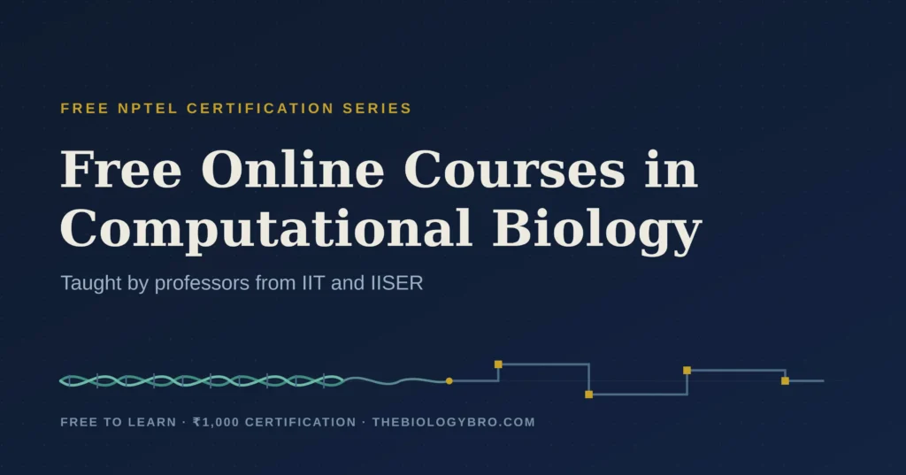 Free Online Courses in Bioinformatics taught by professors from IIT and IISER, free to learn with ₹1,000 certification.